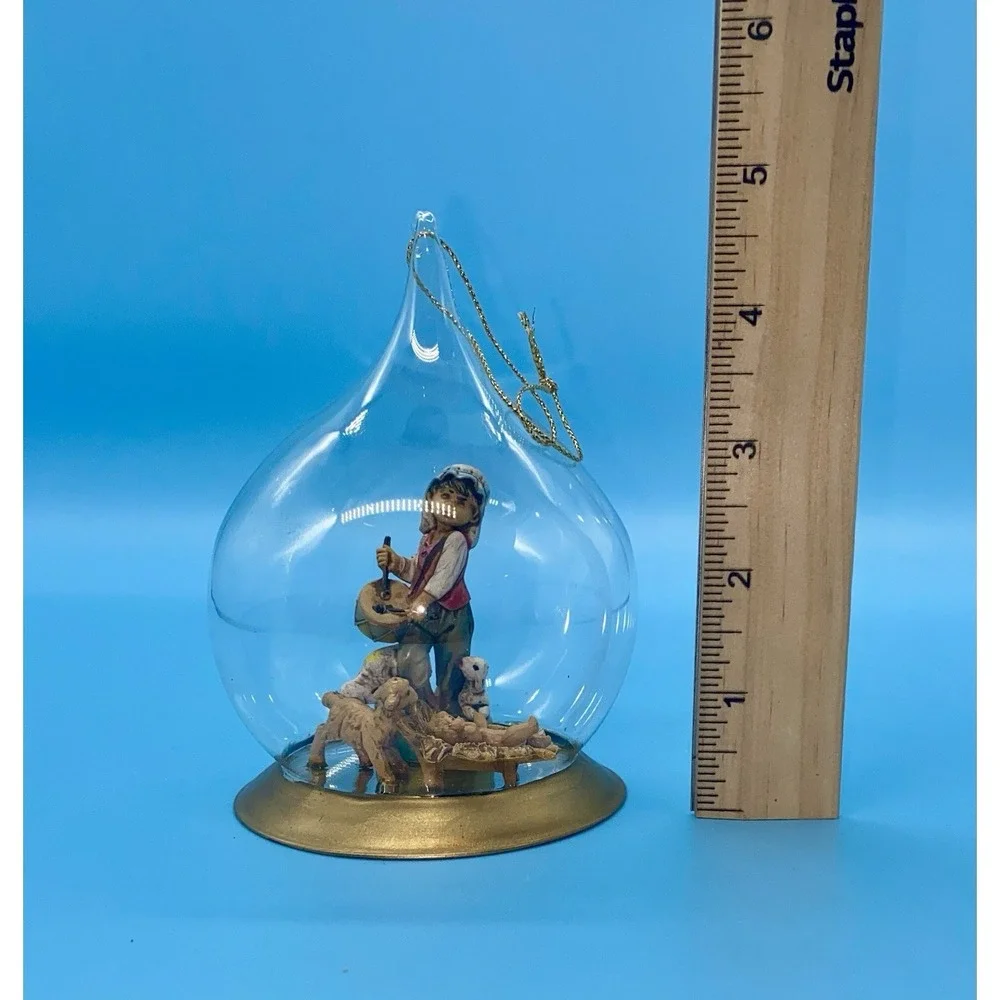 Fontanini Drummer Boy Glass Teardrop Ornament Christmas Nativity Vintage 5x3.5